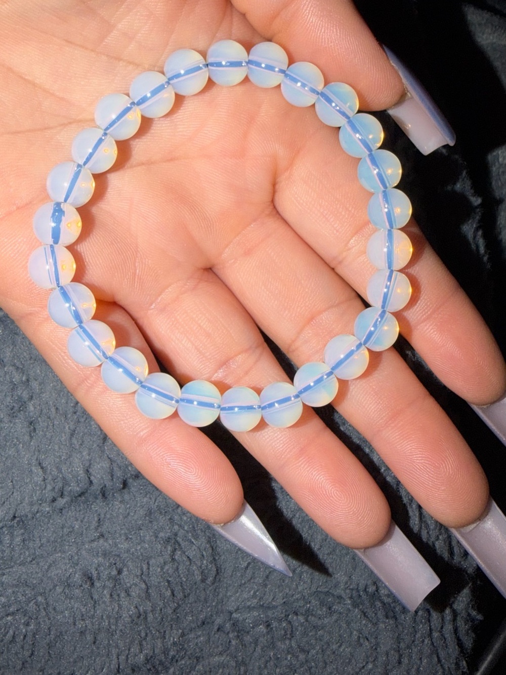 Opal-Like Beaded Stretch Bracelet in Iridescent White
